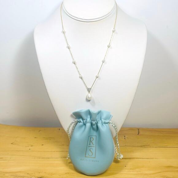 Ross Simons 14k Gold Cultured Pearl Diamond Heart Necklace 17" - Picture 1 of 14